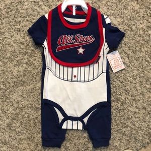 NEW! Boys Infant 3pc Set - Bib, Bodysuit and Pant AllStar Baseball 6-9MO